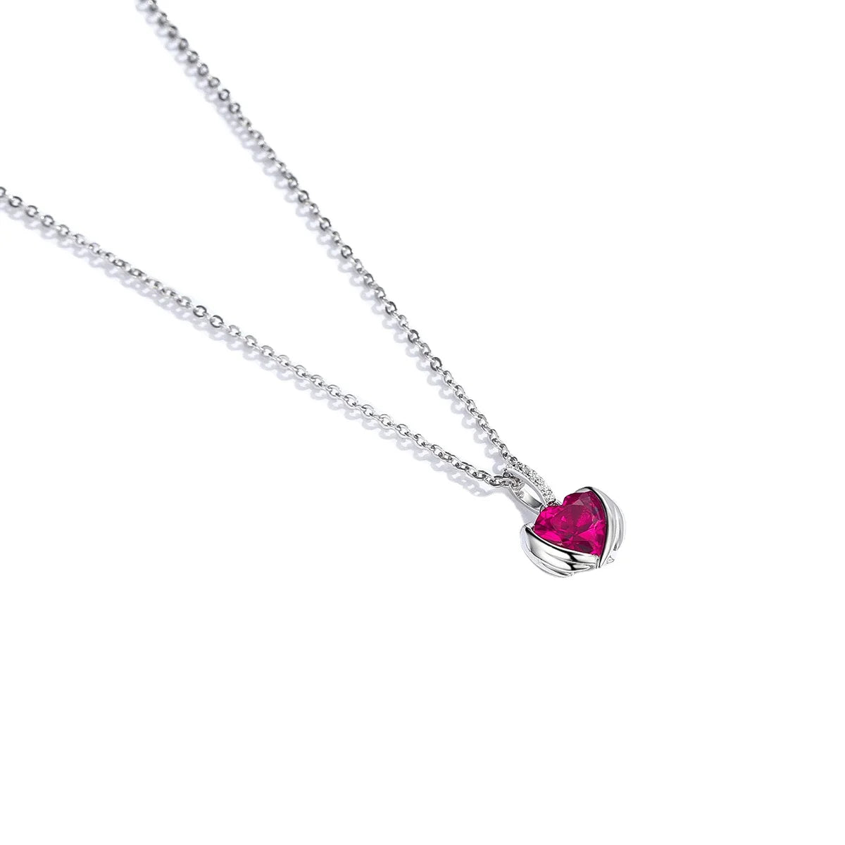 Genuine 925 Sterling Silver Red Guardian Hearts Cubic Zirconia Link Necklace Trendy Fine Jewelry for Weddings Gifts Parties