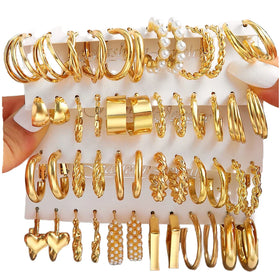 Wholesale Gold Plated Pearl Butterfly Acrylic Women Hoop Earring Set Metal Hollow Earrings for Women Jewelry