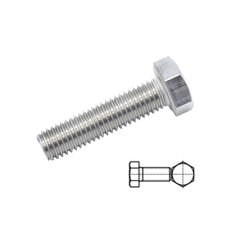 DIN933 304 Stainless Steel M12 M14 Metric System Outside Hexagon Head Full Thread Bolt External Hex Head Fully Threaded Screw