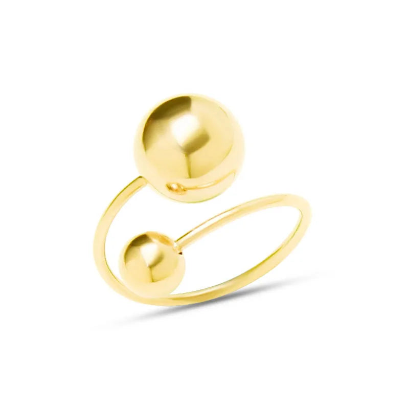Stainless Steel 18K Genuine Gold Plating France rare Personality Size Steel Ball Open Ring Tail Ring