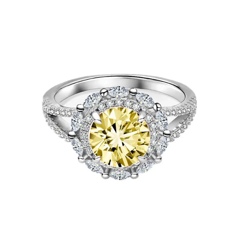 Hot Selling Jewelry Fashion Temperament Exquisite Wedding Rings S925 Sterling Silver Colored Zircon Ladies Engagement Rings Girl