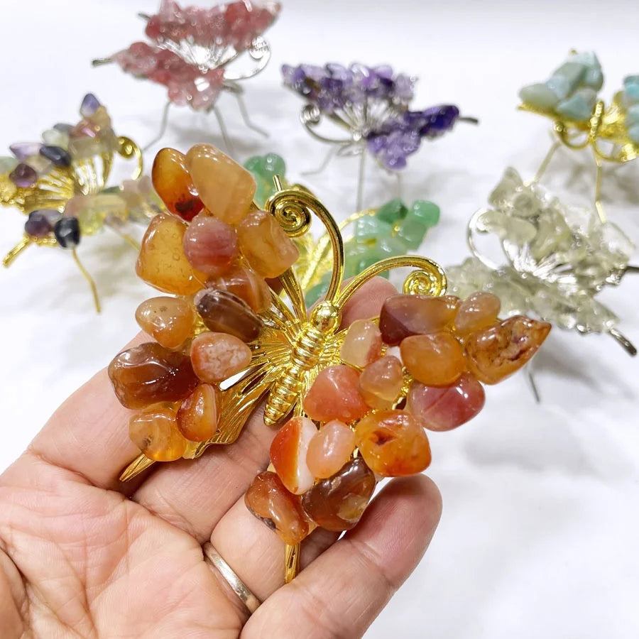 Natural Amethyst Crystal Chips Butterfly Healing Stone Rose Quartz Crystal Gravels Butterfly for Gift