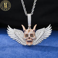 High Quality Hip Hop Jewelry Mens Brass Zircon Diamond Iced Out Two Tone Skull Head Wing Pendant for Gift