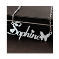Diy Custom Name Necklace Stainless Steel Jewelry Butterfly Love Letter Custom Name Sandblasted Pendant Necklace for Women