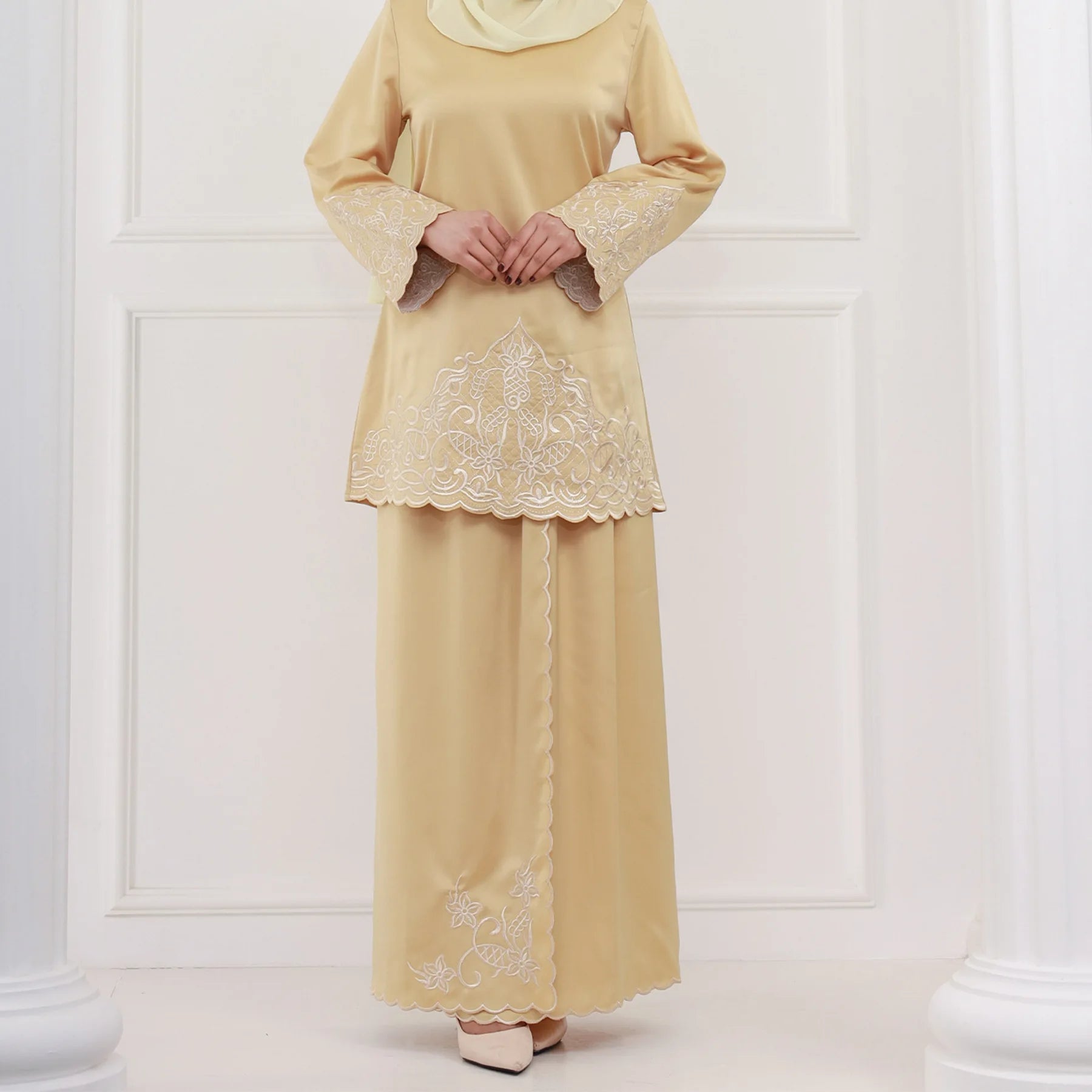Ramadan Eid Malaysia Baju Kurung Modern Fashion Embroidered Satin Dress Abaya Femmes Robe Musulmane Dubai Islamic Clothing 2023
