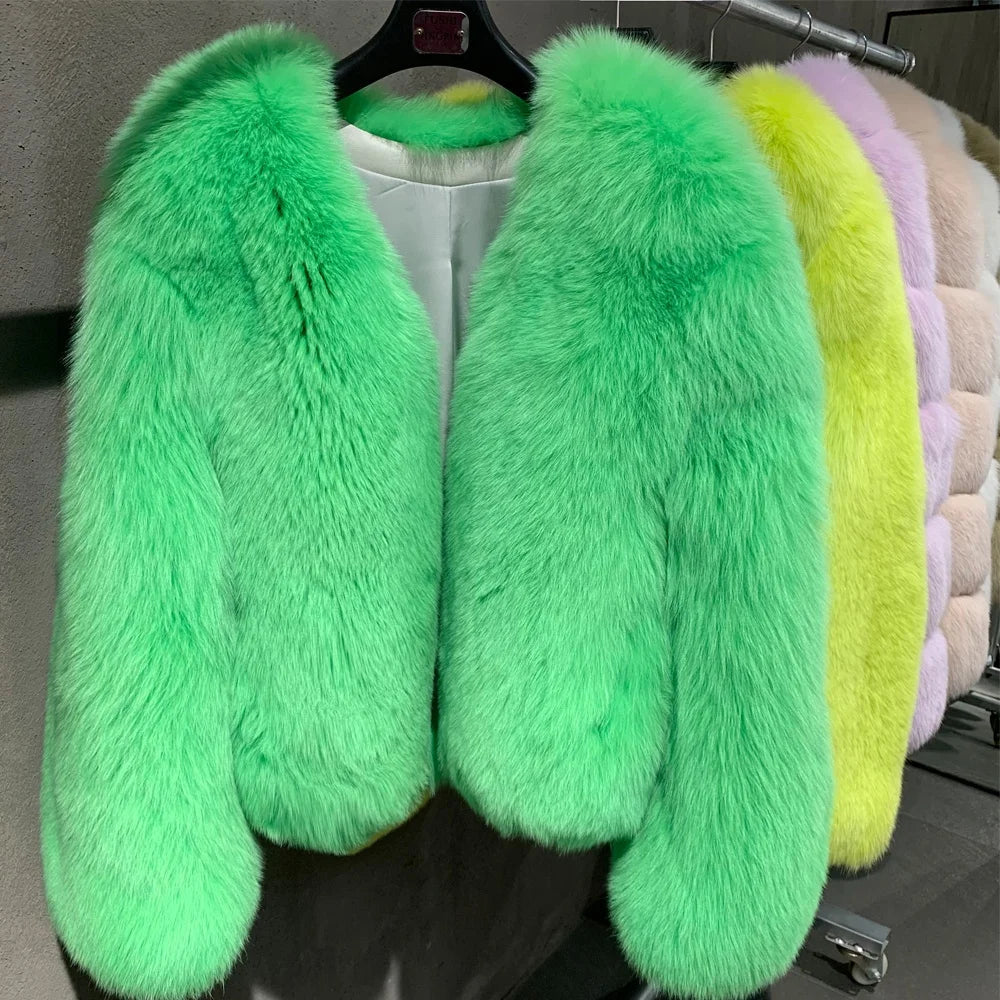 Lady Fur Coat Women Long Sleeve Fur Jacket Female Fox Cloth Full Pelt Super Warm Winter Jacket