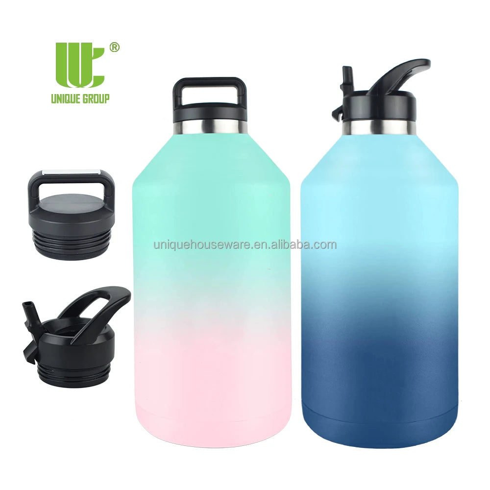 128oz Stainless Steel Cold Beer Growler Insulated Sports Water Bottle Thermo Mug Canteen Jug 1 Gallon Hydration Metal Tumbler