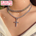 2025 Hip Hop Iced Out Classic Cross Ankh Cross Pendant Necklace Tennis Chain Women Small Rose Gold Cross Cz Jewelry Wholesale