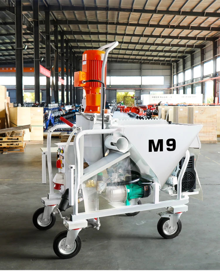 M9 Dry Mix Mortar Plastering Machine with 10m Hopper Gun Gypsum Wall Putty Cement Grouting Sand Spray Core Components Pump Motor