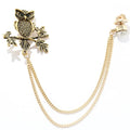 DIY Jewelry Accessories Custom Made Mens Brooches Gold Silver Crystal Gem Owl Animal Collar Needle Badge Chain Brooch for Suit