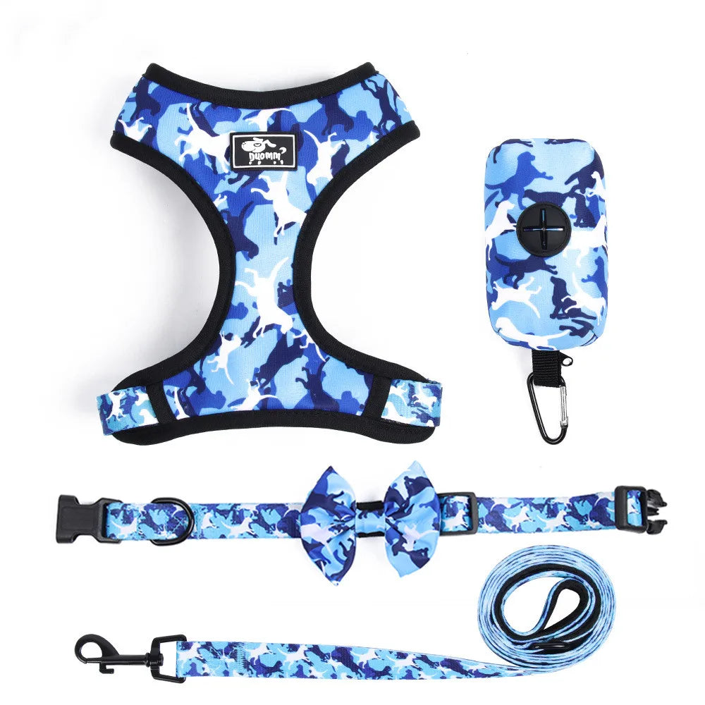 Dog Harness and Leash Set Collar Flower Print Dog Camouflage Dog Harness Set