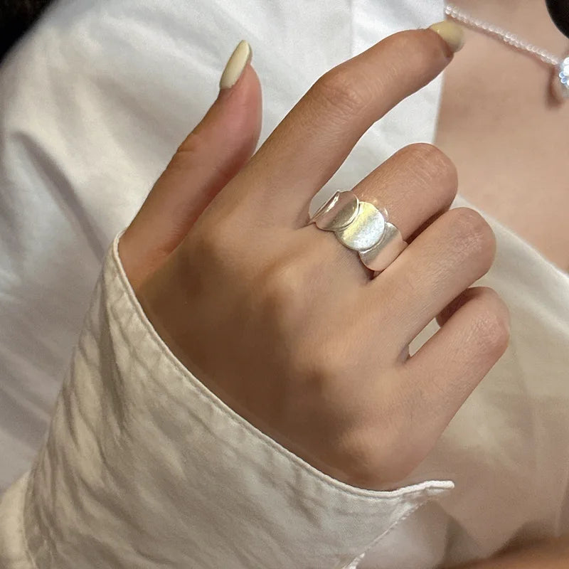 Geometric Matte Finished Round Disc Linked Open Rings for Women  925 Sterling Silver Fine Jewelry