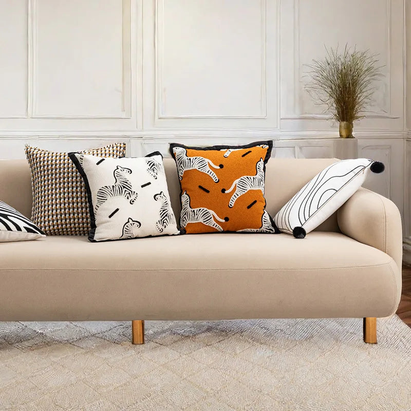 Nordic Travel Pillow Cushion Cover Embroidered Pillowcase Decorative Zebra Cushion Homestay Living Room Sofa Pillow Cover