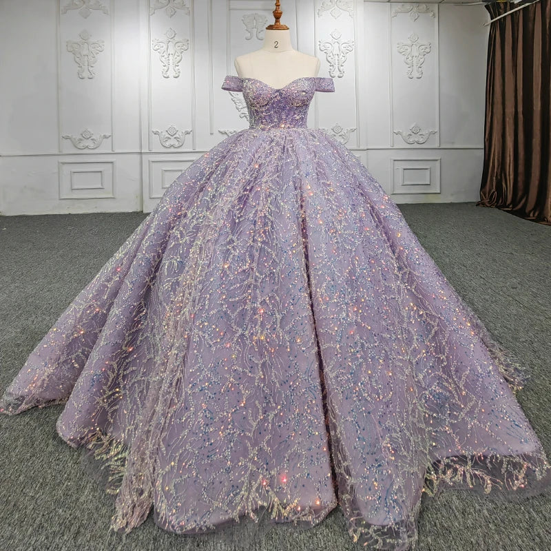 Off Shoulder Sweetheart Sequined Tulle Plus Size Evening Dress Jancember 9944-1