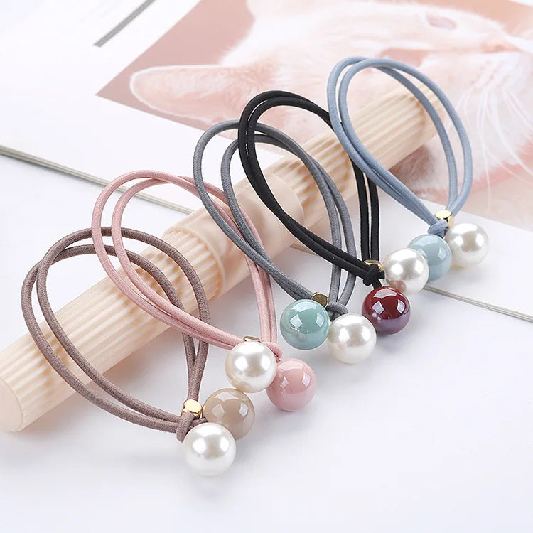 Korean Simple Ponytail Hair Tie New Fashion Pearl Rubber Band Vintage Elastic Hair Accessories for Women Girls