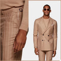 Striped Men Suits 2 Pieces Tuxedos Custom Made Double Breasted Blazer Party Wedding Groomsmen Business Jacket Pant