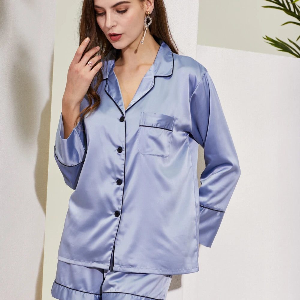 Fung 6002 Factory Price Luxury Silky Satin Long Sleeve Women's Sleepwear Pajamas Sets