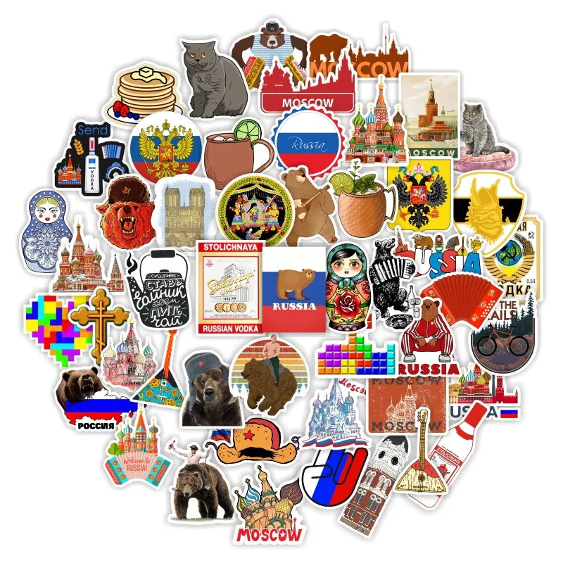50Pcs Russian Cultural Symbols Matryoshka Bear Graffiti Sticker for Phone Laptop Bottle Vinyl Decal Stickers