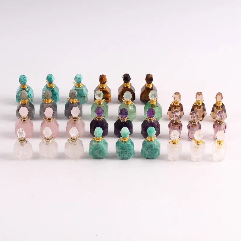 Natural Crystal Perfume Bottle Pendant Necklace for Essential Oil Vial Natural Gemstone Jewelry