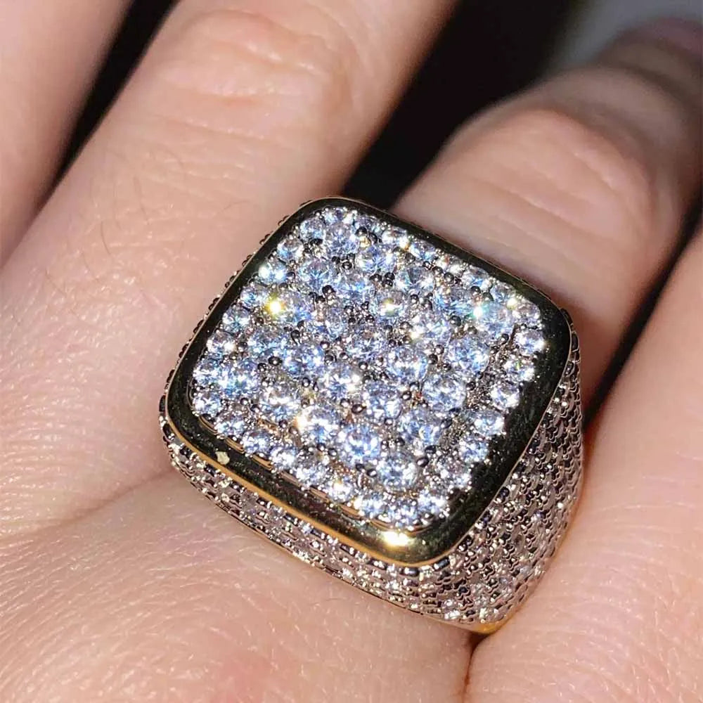 Hot Selling Hip Hop 18k Golden Rings Mens Zircon Rings Price in Pakistan for Men