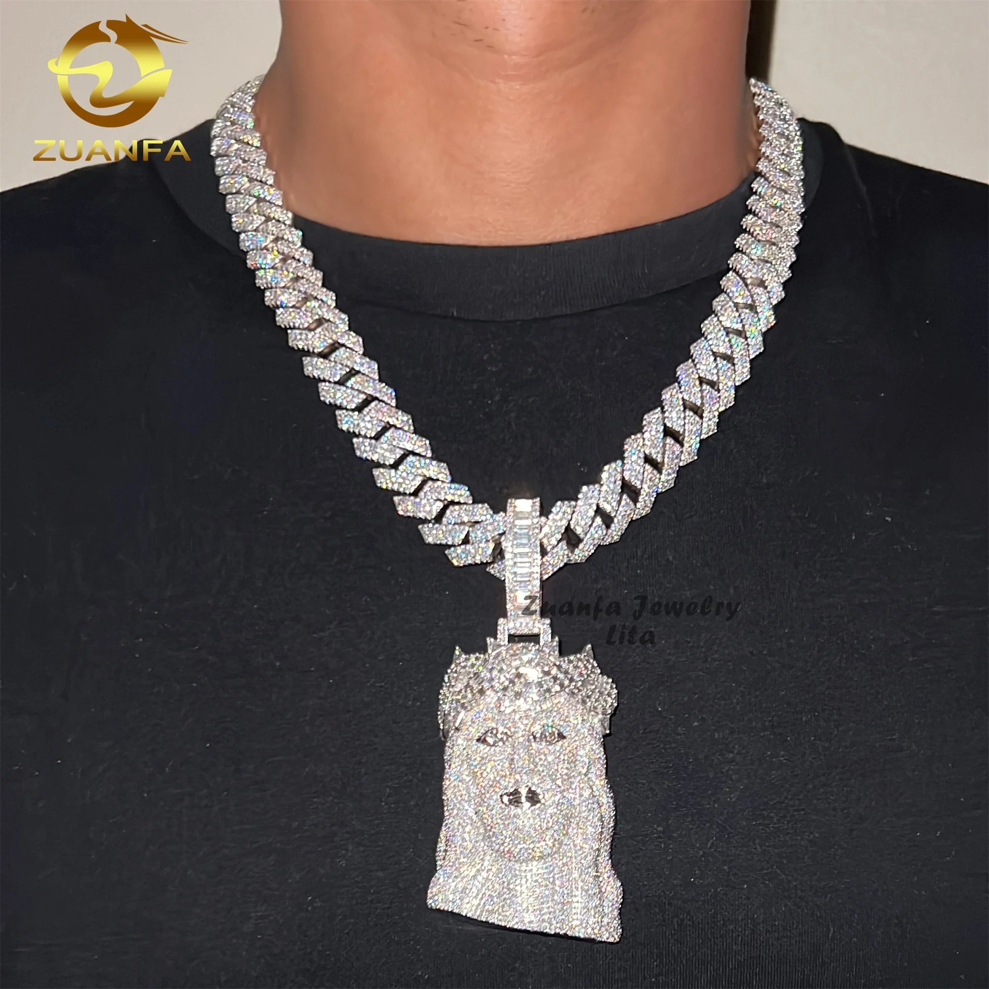 Hip Hop Style Rapper Jewelry High-end Iced Out 925 Silver Jesus Head Mens Moissanite Custom Pendant