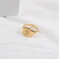 Lady Love Women Engraving Jewelry Flower Engraved 18k Gold Plated Stainless Steel Signet Ring