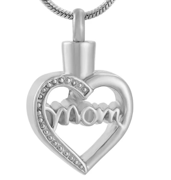 Stainless Steel Mom Cremation Heart Pendant MOM Necklace Locket Ashes Urn Mama Heart Holder Jewel Human Keepsake Ashes Urn