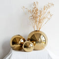 Golden Ceramic Vase Round Ball Flower Bottle for Home Decor