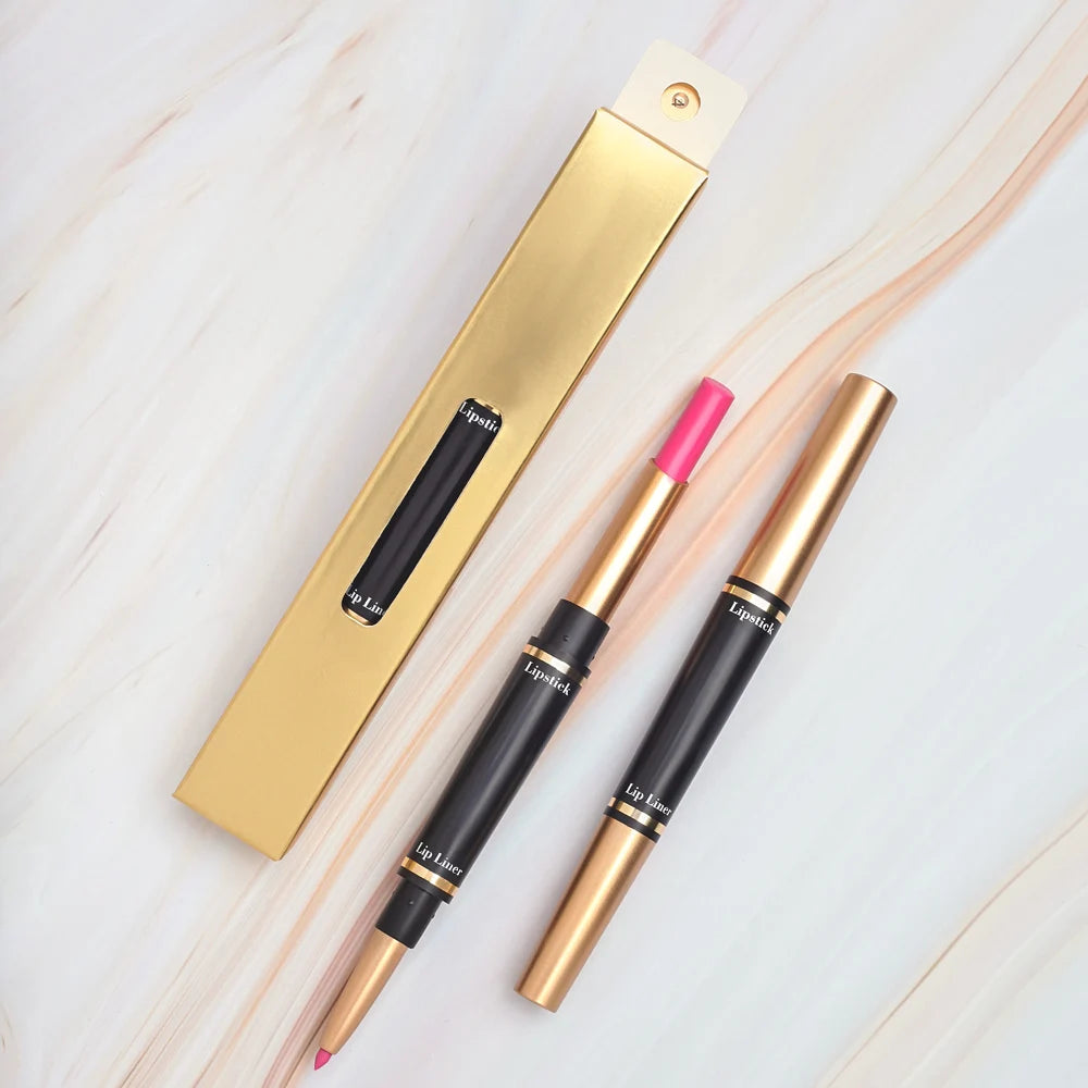 12 Colors Private Label Long Lasting Pigment Waterproof 2 End Lipstick and Lip Liner Duo