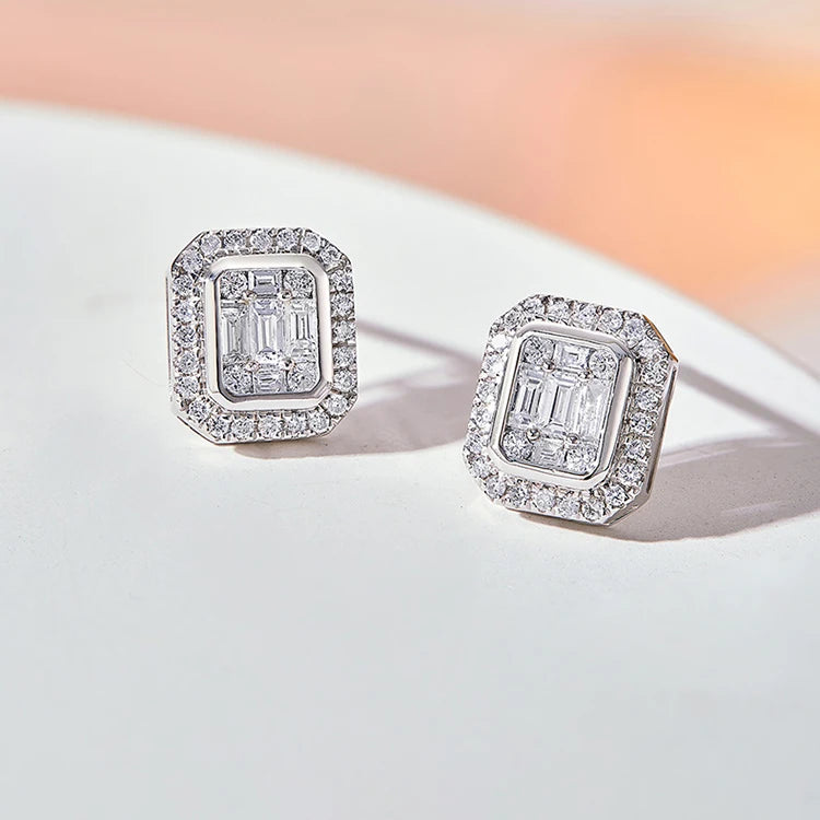Jewelry Fashion 925 Sterling Silver Earrings Delicate Emerald Cut Moissanite Gemstone Stud Earring Set for Women