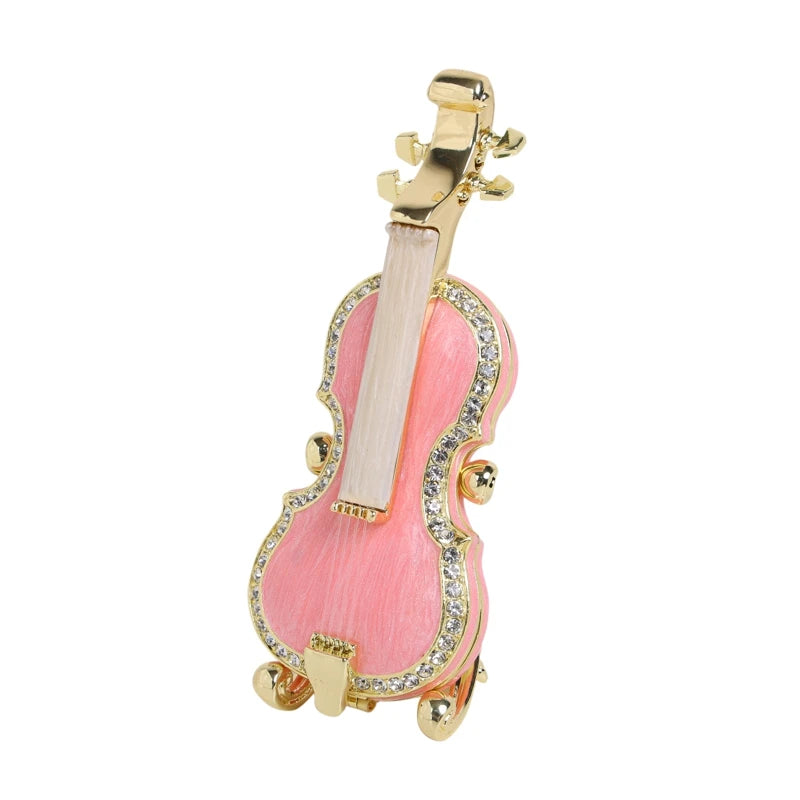 SHINNYGIFTS New Style Modern Metal Enamel Violin Decorative Box Musical Instrument Jewelry Gift Boxes for Wedding Favor