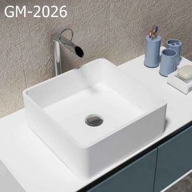 Modern Durable Rectangular Artificial Stone Solid Surface Bathroom Sink Popular Classic Countertop Resin Shower Feature