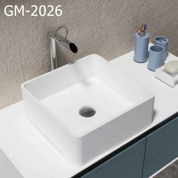 Modern Durable Rectangular Artificial Stone Solid Surface Bathroom Sink Popular Classic Countertop Resin Shower Feature