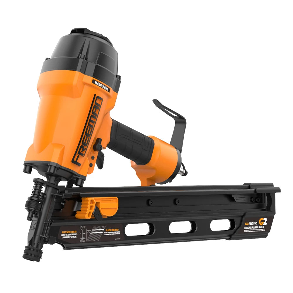 Freeman FM2190 21 Degree 90mm Magnesium Alloy Woodworking Pneumatic Framing Nail Gun Single/Bump Firing Adjustable Depth 60pcs MegaBDM