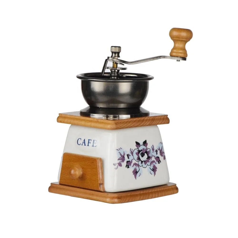 BM140 Manual Coffee Grinder Coffee Bean Mill Vintage Antique Style Windmill Wheel Hand Crank Wooden Drawer