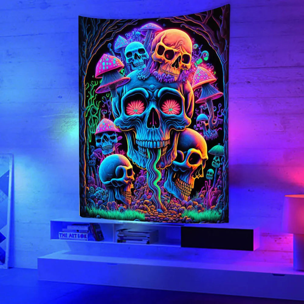 Bohemian Blacklight UV Reactive DJ Alien Wall Hanging Tapestry Night Glowing Fluorescent Astronaut Wall Tapestries for Home