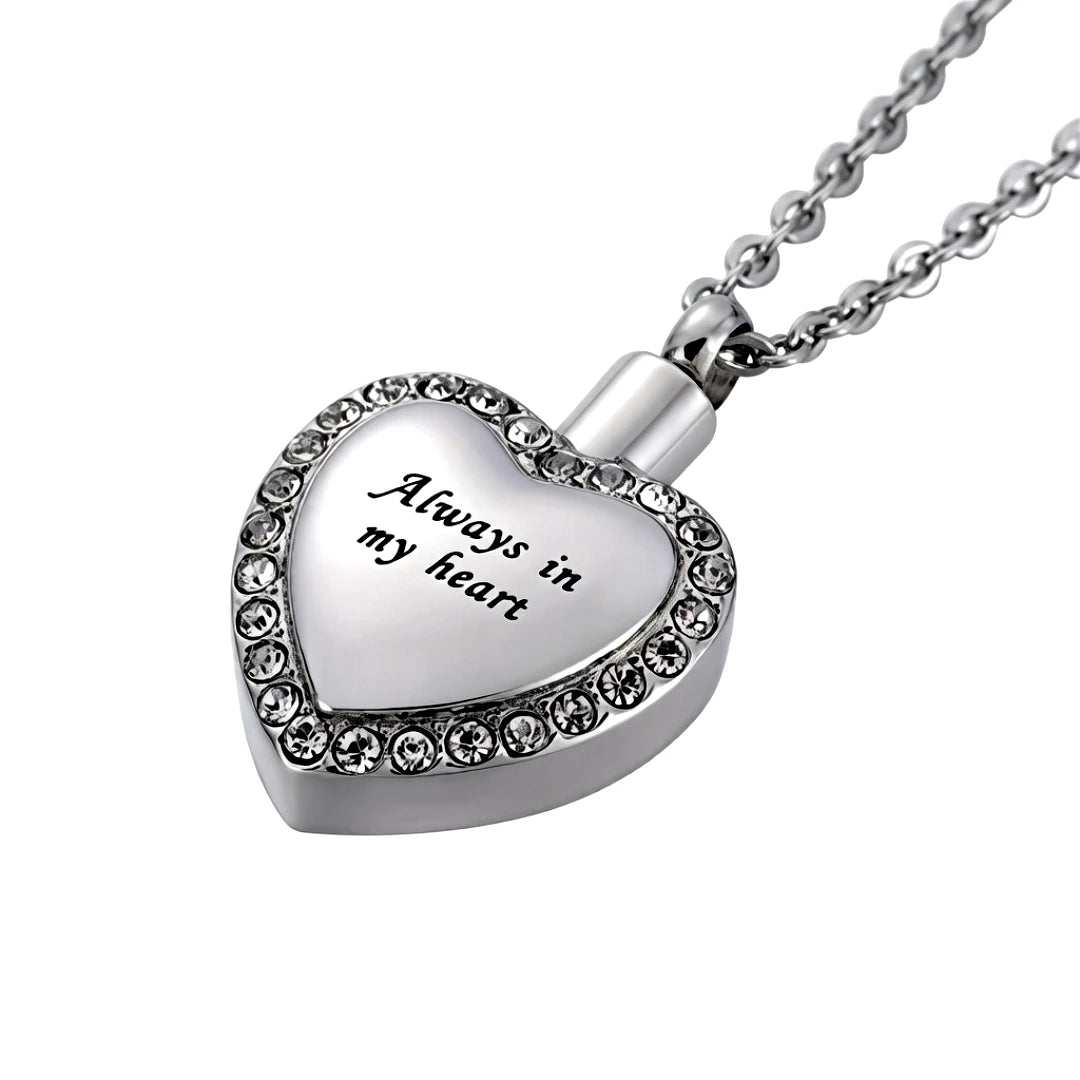 Vintage Children's Always My Heart Urn Pendant Ashes Memorial Necklace Stainless Steel Crystal Heart Keepsake Cremation Holder