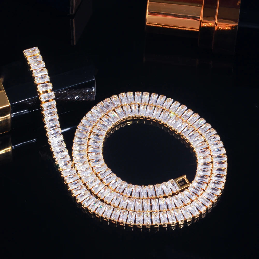 Gorgeous Rectangle Bright Cubic Zircon White Gold Plated CZ Chain Tennis Necklace for Women Jewelry Prom Costume Accessories