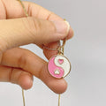 Women Stainless Steel Balance Taichi Amulet Yin Yang Bagua Necklaces Cute Pink White Enamel Yin Yang Pendant Necklace