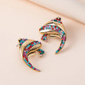 Fashion Colorful Diamond Dolphin Stud Earrings Gold Plated Rhinestone Crystal Fish Earrings Women 2023