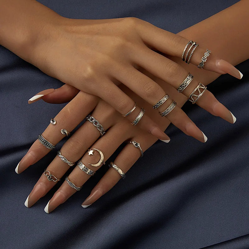 18 Piece Set European and American Retro Beach Foot Ring Set Creative Love Star Moon Knuckle Foot Ring Open Toe Ring