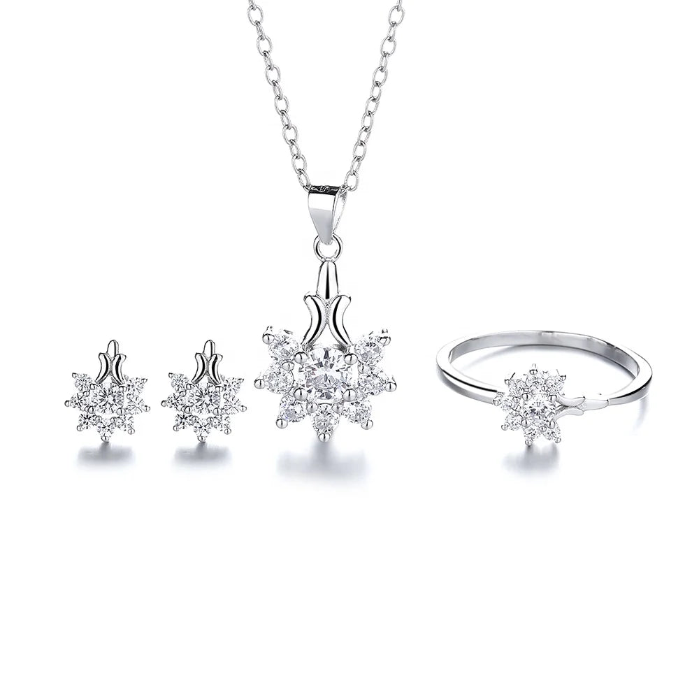 Yaeno 925 Silver Flower Jewelry Set Necklace and Earring Jewelry Set
