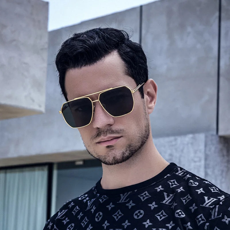 Custom Logo Fashion Men Women Double Bridges Pilot Sunglasses Polarized Square Driving Sunglasses Men Women