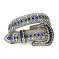 Custom Size Bling Bling Blue Diamond Belt Rhinestone Men Plus Size Western Cowboy Shiny Crystal studded Belt Vendor Factory
