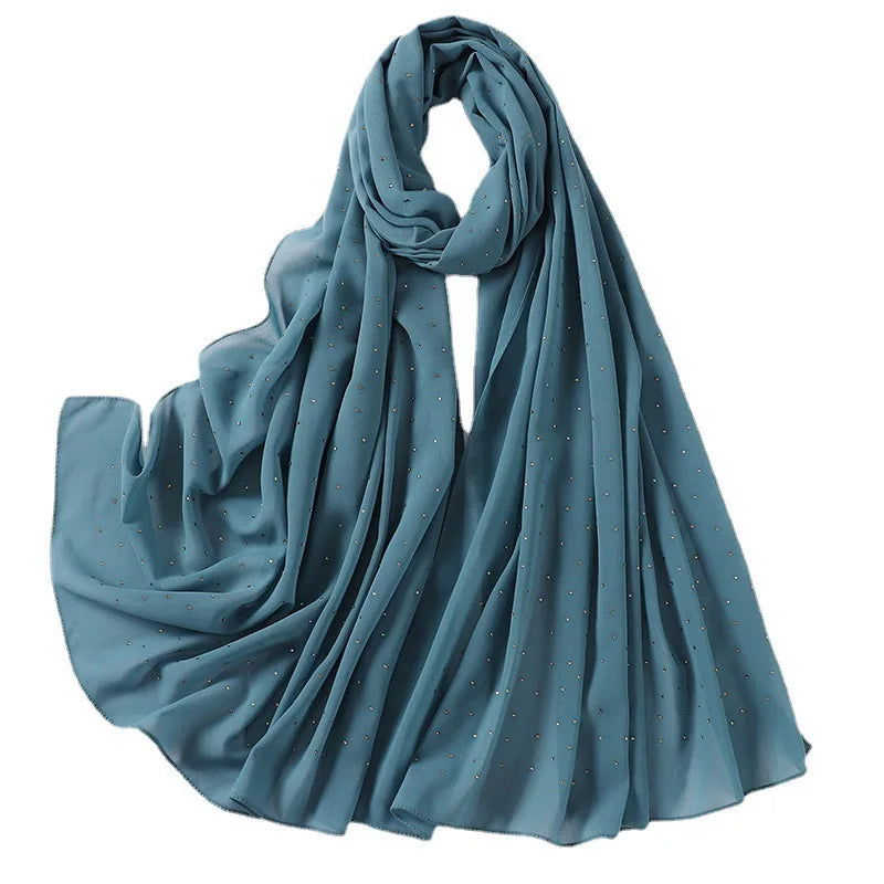 Malaysia Pearl Chiffon Sky Star Hot Diamond Muslim Women's Hijab Spring Four Season Long Scarf 70x180cm 24 Colors