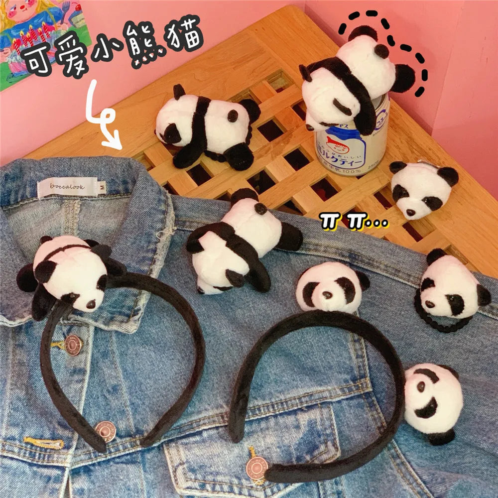 ShangHai Lovely Velvet Plush Panda Scrunchies Hair Ties Rope Cute 3D Animal Head Doll Elastic Ponytail Holder Hair Accessories