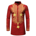 Fashion Mens Long-sleeved Printed Shirt Personality Base Ethnic African Style Shirt Hip Hop Stand Collar Top