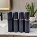 Wholesale Fine PET Frosted Black Empty Plastic Bottles Luxury Gold/Silver/Rose Gold Cap Pump Cork for Screen Printing Skin Care