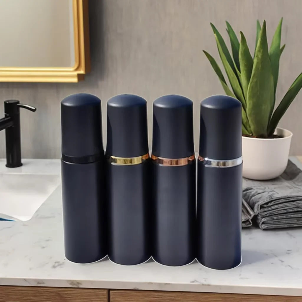 Wholesale Fine PET Frosted Black Empty Plastic Bottles Luxury Gold/Silver/Rose Gold Cap Pump Cork for Screen Printing Skin Care
