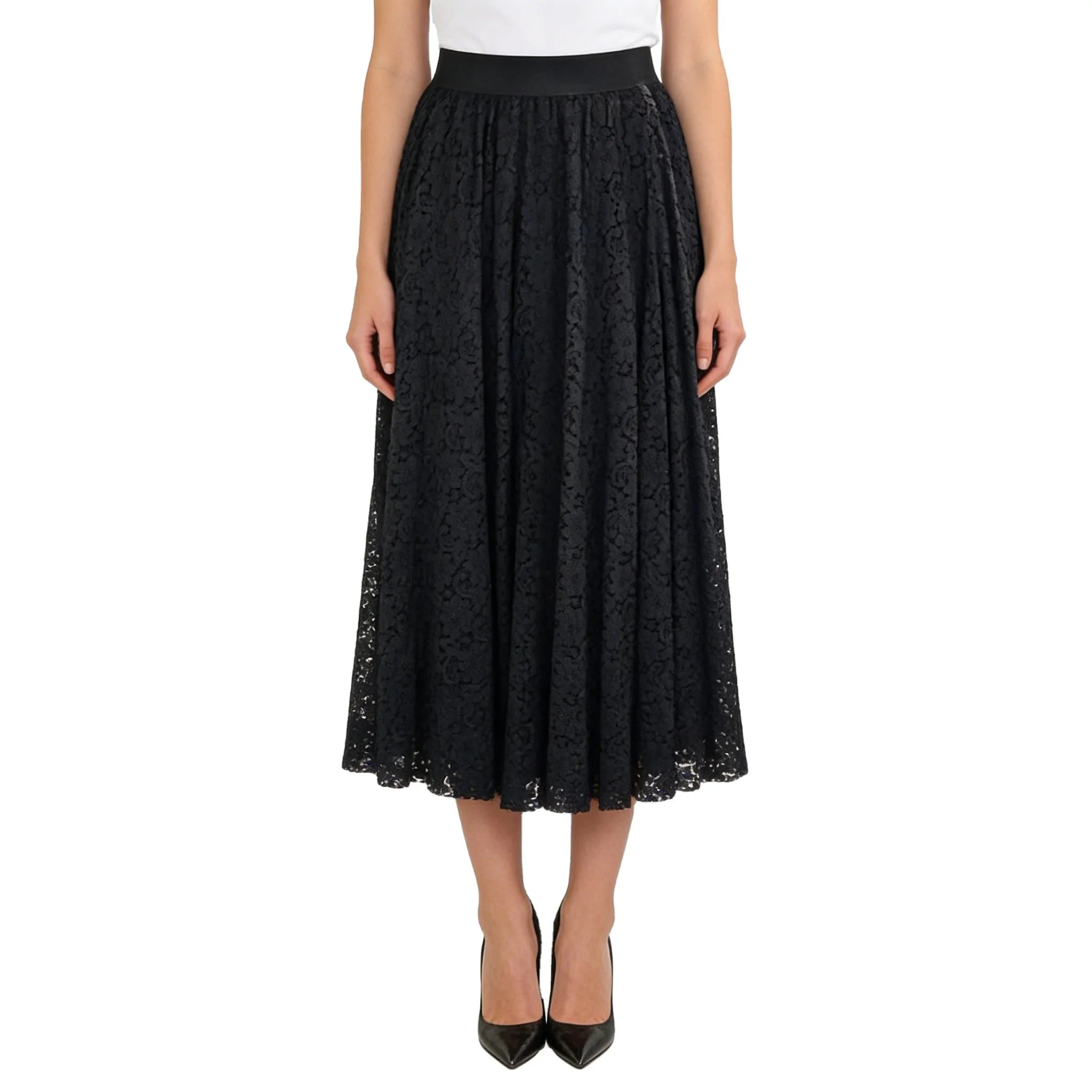 Custom Women Elegant Vintage Beautiful Embroidery Hot Selling Full Lace Long Black Skirt
